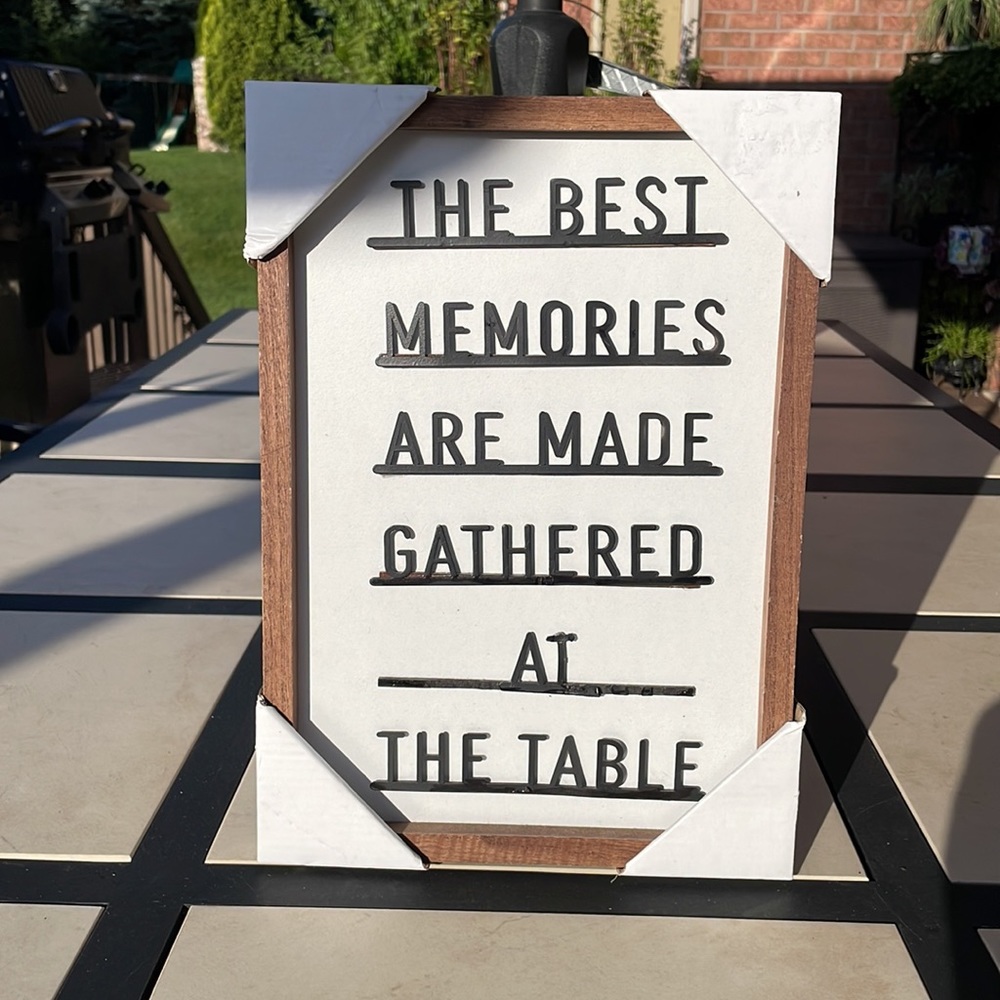 Wood Frame Sign “The Best Memories Are Made Gathered at the Table” NWT